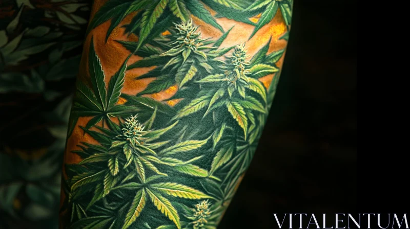 AI ART Cannabis Leaves Tattoo Art