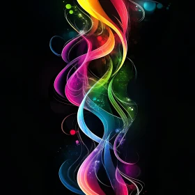 Colorful Abstract Ribbons on Black Canvas