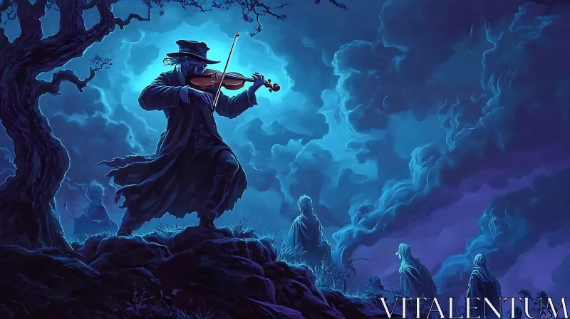 AI ART Silhouette Violinist in the Night Art