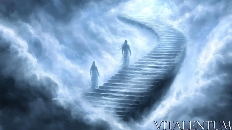 Ethereal Ascent Through Cloudy Skies AI Image