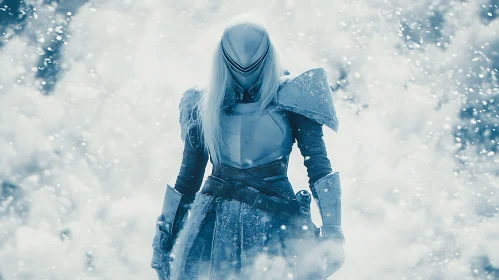 Female Knight in Snowy Landscape