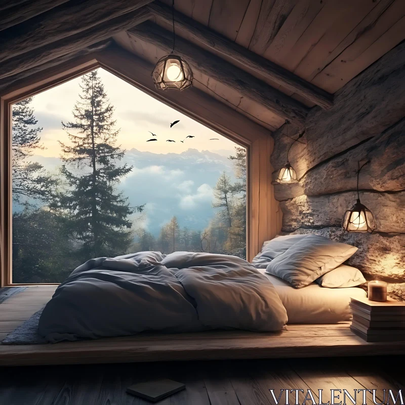 AI ART Cozy Cabin Interior with Nature View