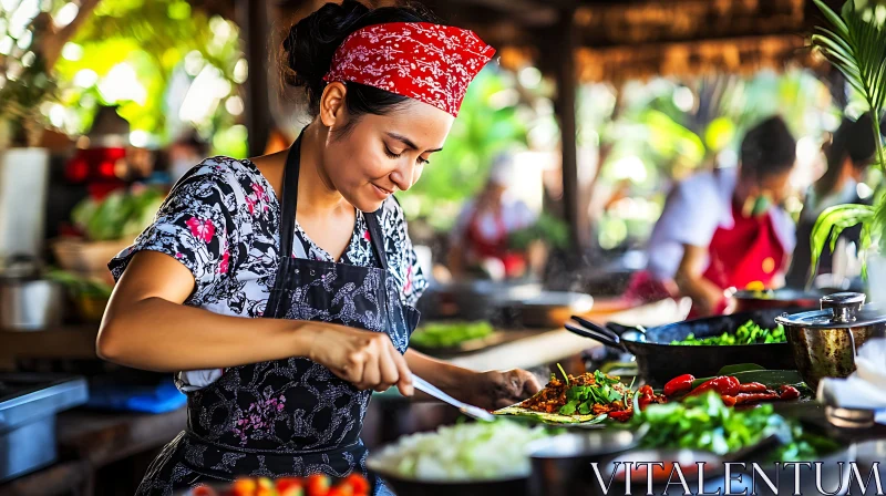 Open-Air Kitchen Chef at Work AI Image