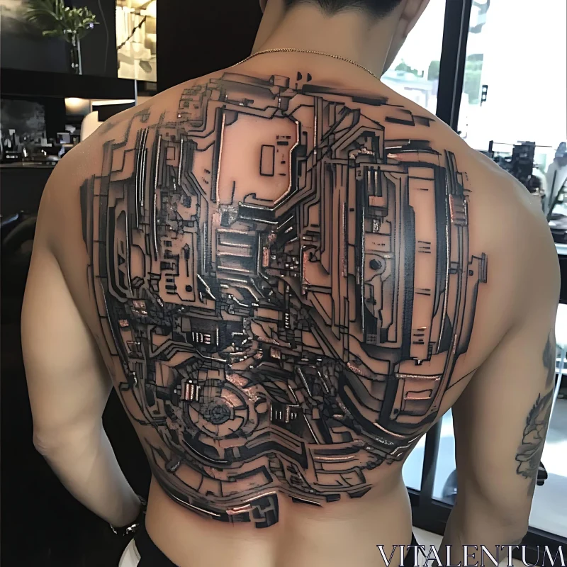 Futuristic Cyber Tattoo on Back AI Image