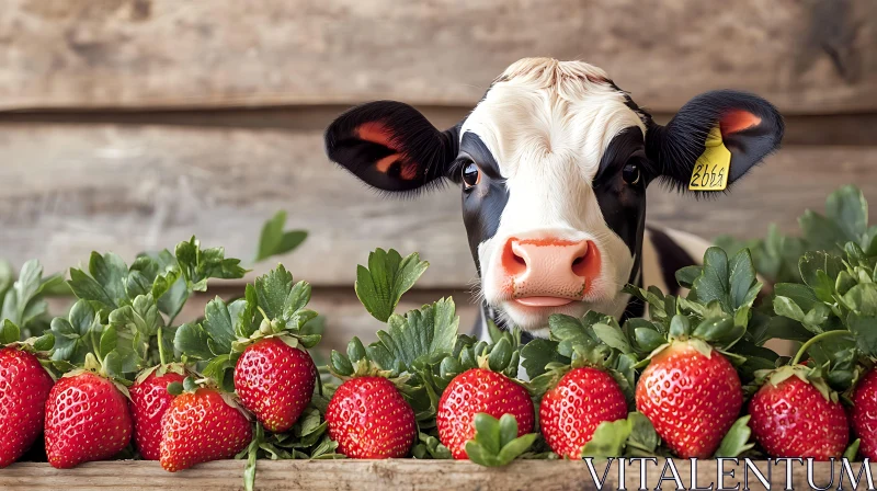 Holstein Cow Strawberry Patch AI Image