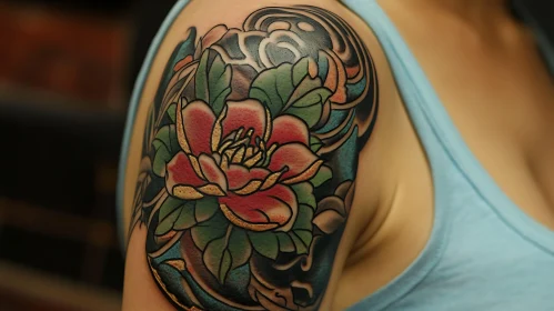 Intricate Flower Tattoo on Shoulder