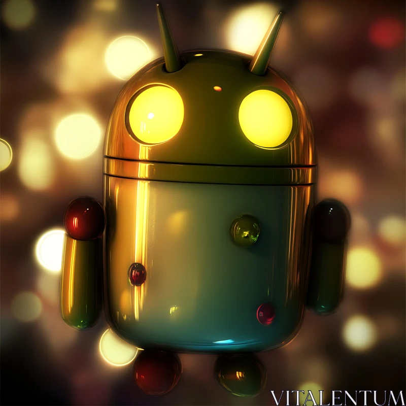 Cute Android with Illuminated Eyes and Colorful Background AI Image