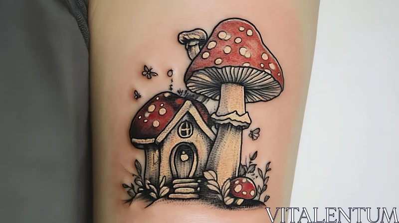 Fantasy Mushroom House Tattoo Design AI Image