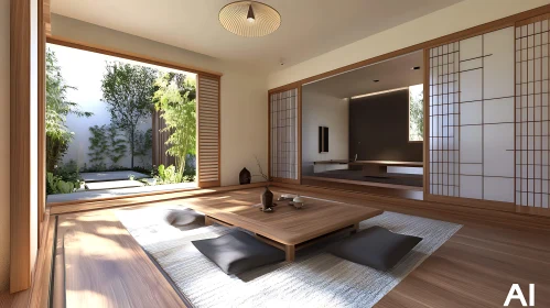 Tranquil Japanese Interior with Garden View