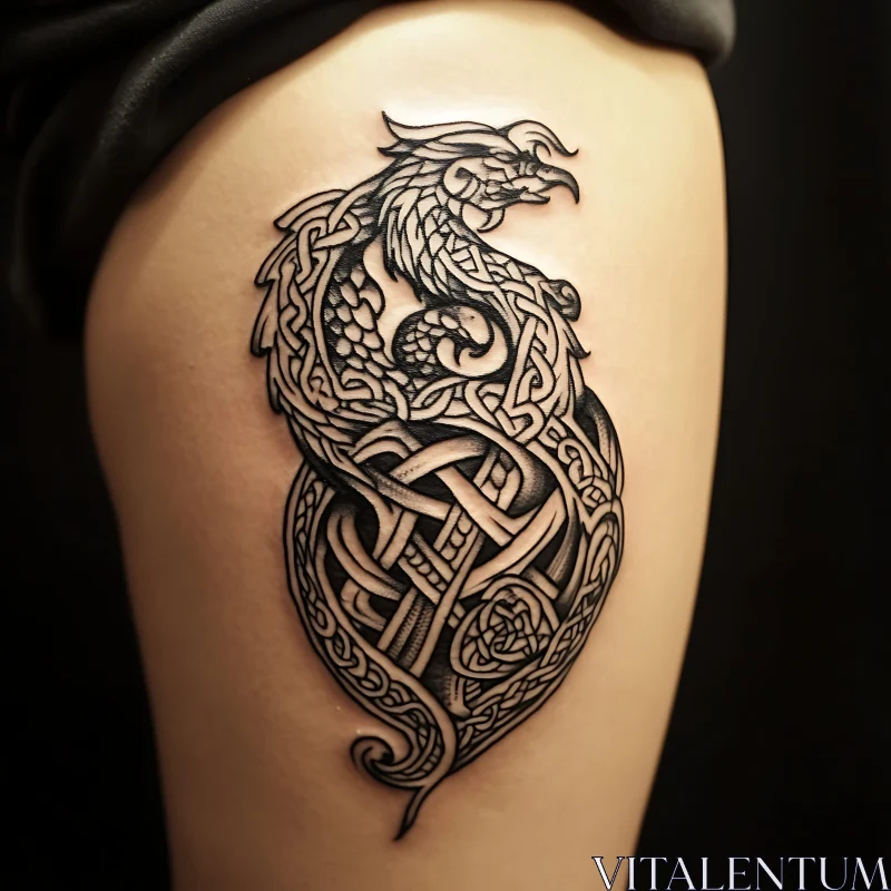 Artistic Mythical Creature Tattoo in Black Ink AI Image