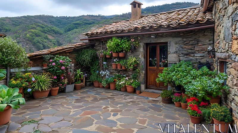 Charming Stone House with Flowers AI Image