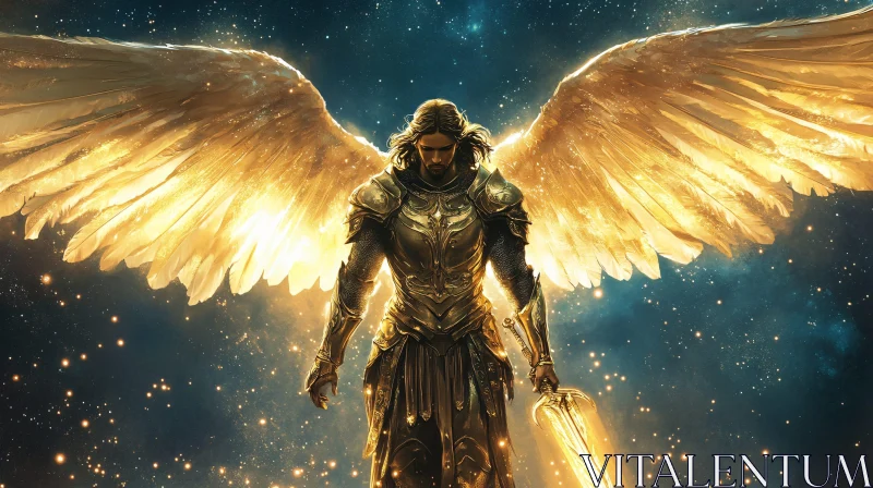 Winged Warrior with Sword of Light AI Image