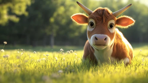 Whimsical Cow Portrait in Grassy Field