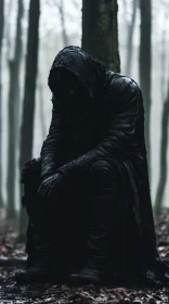 Hooded Figure in Dark Woods