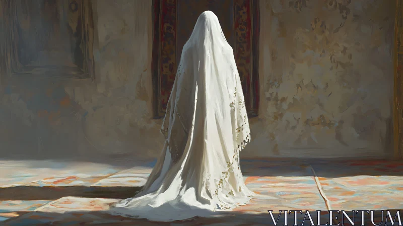 AI ART Veiled Figure in an Interior Setting