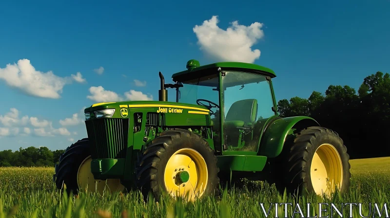 Agricultural Tractor in Green Field AI Image