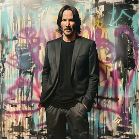 Keanu Reeves Against Graffiti Wall