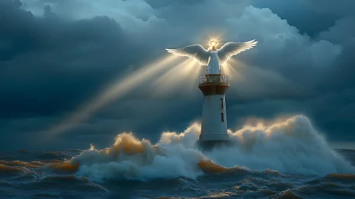 Angelic Sentinel Overlooking Rough Seas