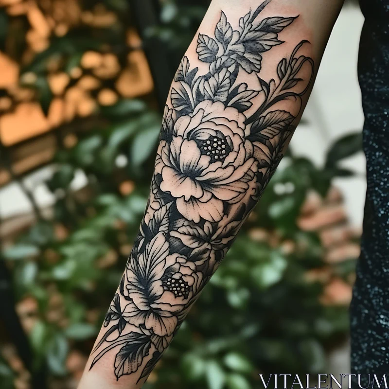 Intricate Floral Tattoo on Forearm AI Image