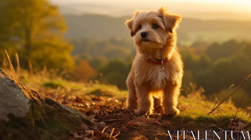 Adorable Brown Puppy Basking in Golden Light Amidst the Nature AI Image