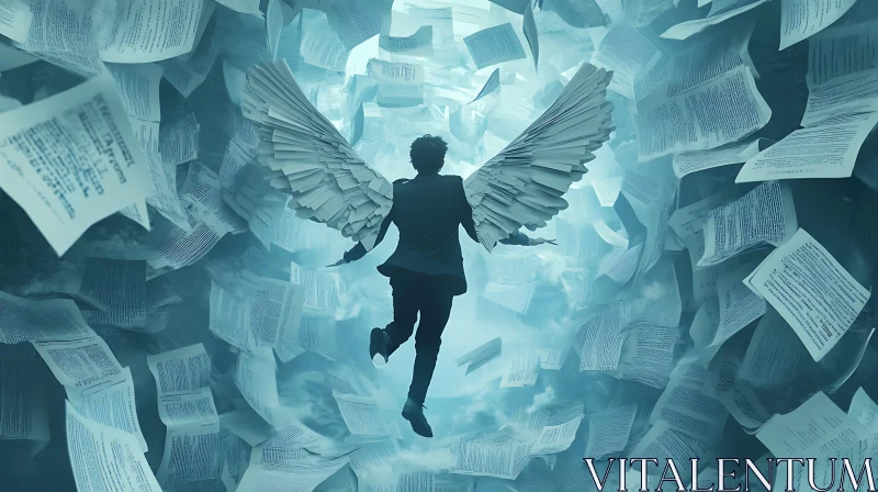 Winged Ascent: A Flight Through Paperwork AI Image