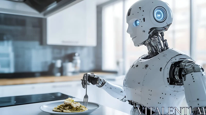 AI ART Android Eats Pasta in Kitchen