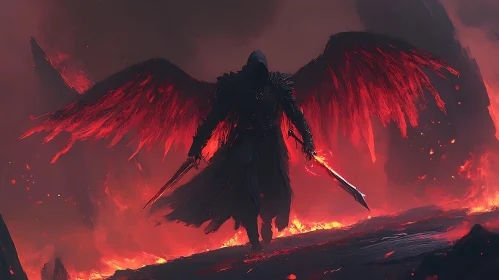 Infernal Angel with Swords Illustration