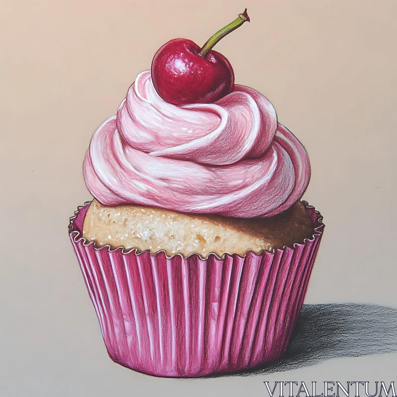 AI ART Cupcake with Cherry Topping