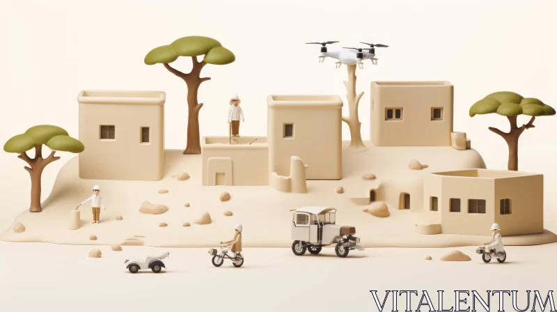 Bauhaus-Inspired Toy Town in Desert - Technological Artistry AI Image