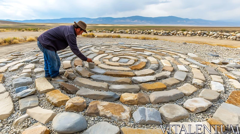 AI ART Outdoor Spiral Stone Art in Scenic Landscape