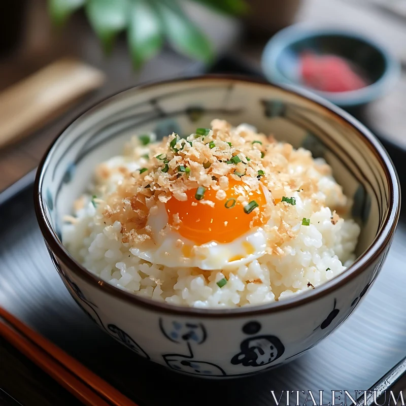 Delicious Rice Bowl Topped with Crispy Fried Egg AI Image