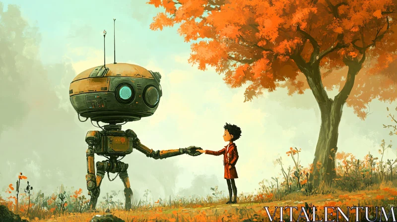 AI ART A Robot's Autumn Encounter