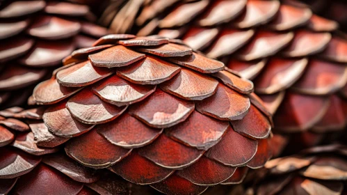 Close-Up of Textured Pine Cones in Red and Brown Tones