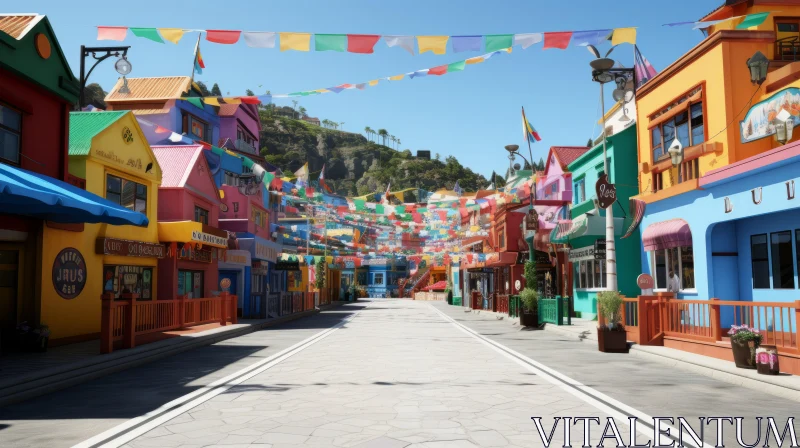 Colorful City Street with Folklore Inspiration and Himalayan Art Elements AI Image