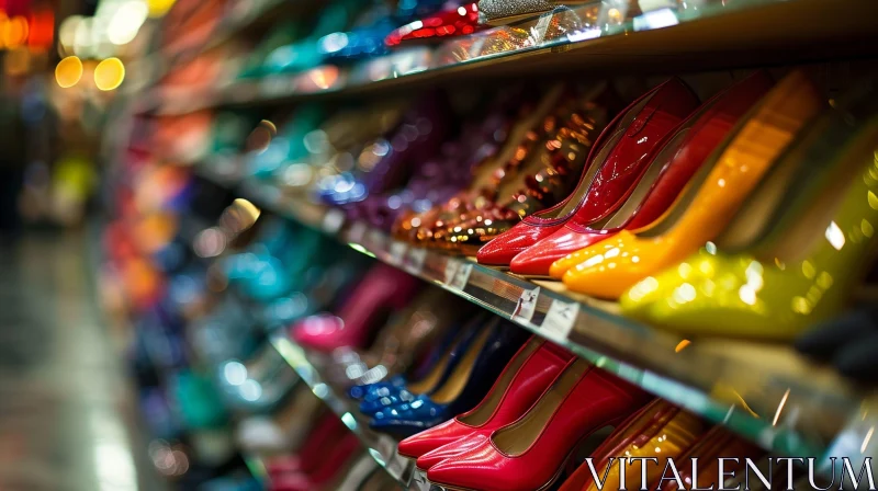 Colorful Women's Shoes in a Brightly Lit Shoe Store AI Image