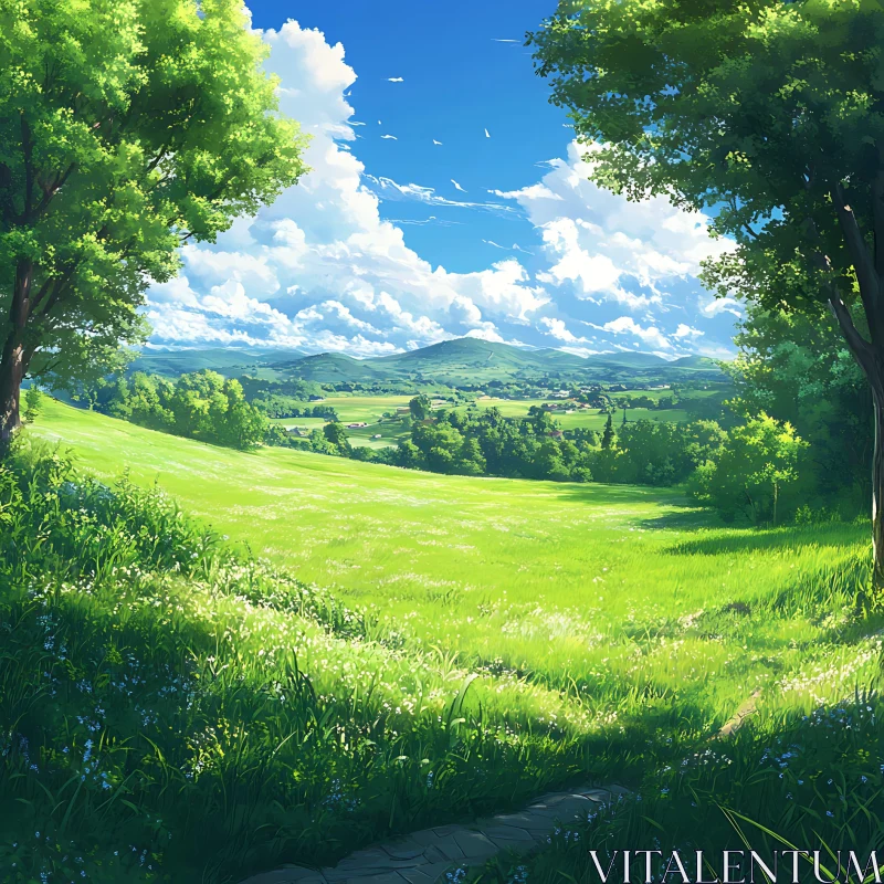 AI ART Peaceful Green Field Landscape