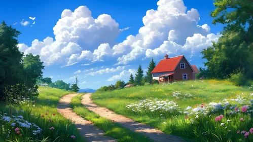 Idyllic Countryside Scene with House
