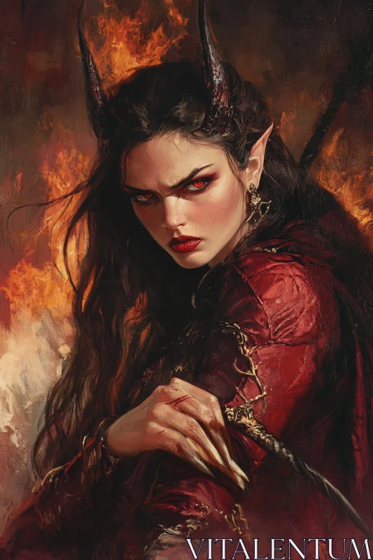 AI ART Fiery Demon Woman Portrait