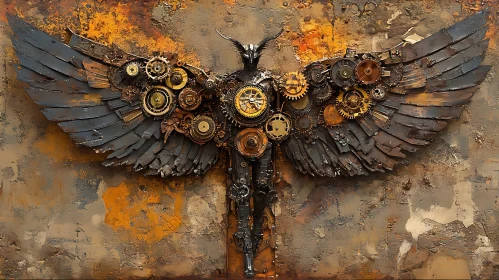 Winged Steampunk Figure with Gear Details