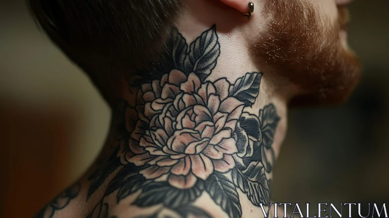 Detailed Neck Tattoo of a Flower AI Image