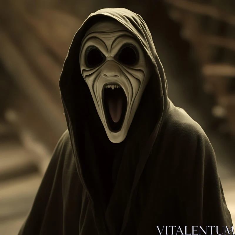 Hooded Figure with Scream Mask AI Image