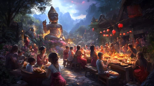 Festive Gathering Near Temple
