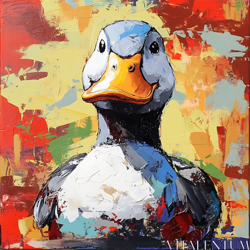 AI ART Whimsical Duck Portrait with Textured Brushstrokes