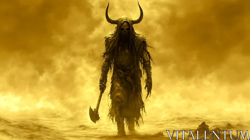 Ochre Demon Warrior with Horns AI Image