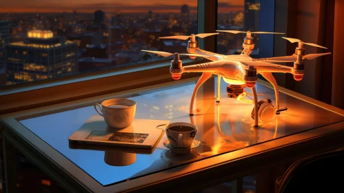 Futurist Technology - Drone Observing Coffee Cup
