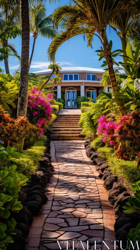 Garden Path Leading to House on Nanakuli Coast - Vibrant Hues AI Image