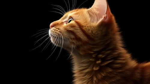 Inquisitive Orange Tabby Cat against Stark Black Backdrop