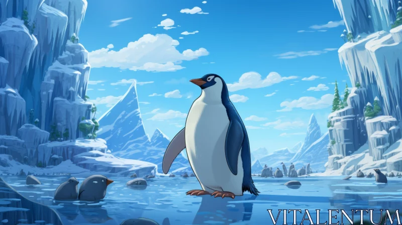 Penguin Character in Animated Movie with Soft Tonal Colors and Realistic Landscapes AI Image