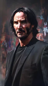 Keanu Reeves in Black Suit Portrait