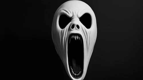 Terrifying White Mask on Black Backdrop